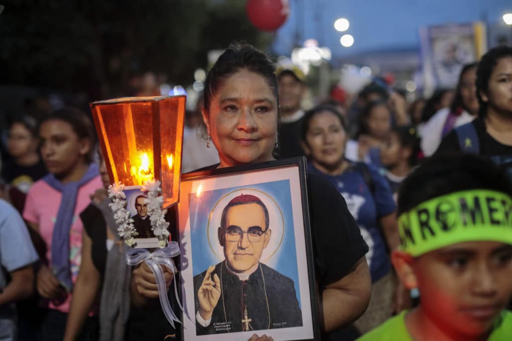 Laura Avelar, 58, originally from Ciudad Delgado, is seen during a procession of faithful who traveled the stretch between the El Salvador Monument of the world to the metropolitan cathedral where there was a vigil awaiting the canonization of Monsignor Oscar Arnulfo Romero.

Photo courtesy of Oscar Leiva/Silverlight

Photo is not CRS programing.