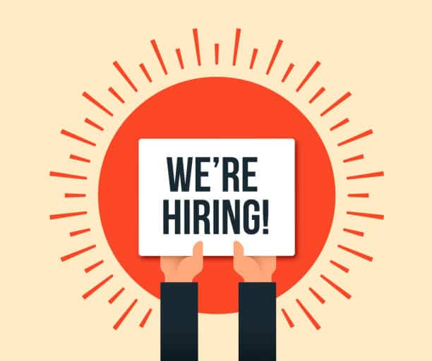 We are hiring hands holding signs concept.
